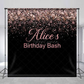 Aperturee - Aperturee Black Rose Gold Glitter Custom Name Birthday Backdrop